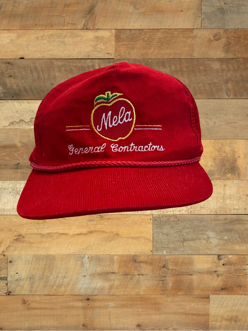 Red Vintage Mela General Contractors Corduroy Trucker Hat